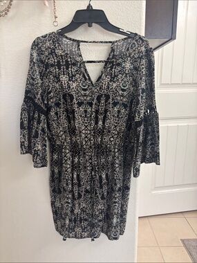 BeBop Black and Cream Printed Midi Dress